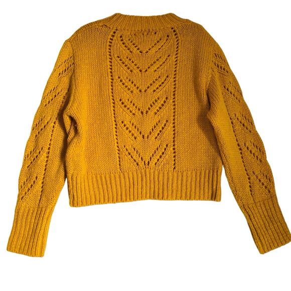 Guess Cropped Sweater Chunky Knit Women L Mustard Yellow Grunge Fairy Relaxed - Picture 2 of 9